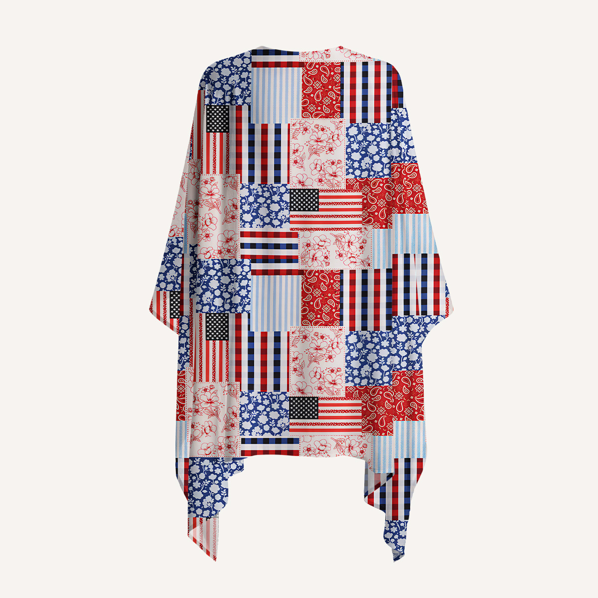 Patriotic Patchwork Quilt Print Kimono Shawl Wrap