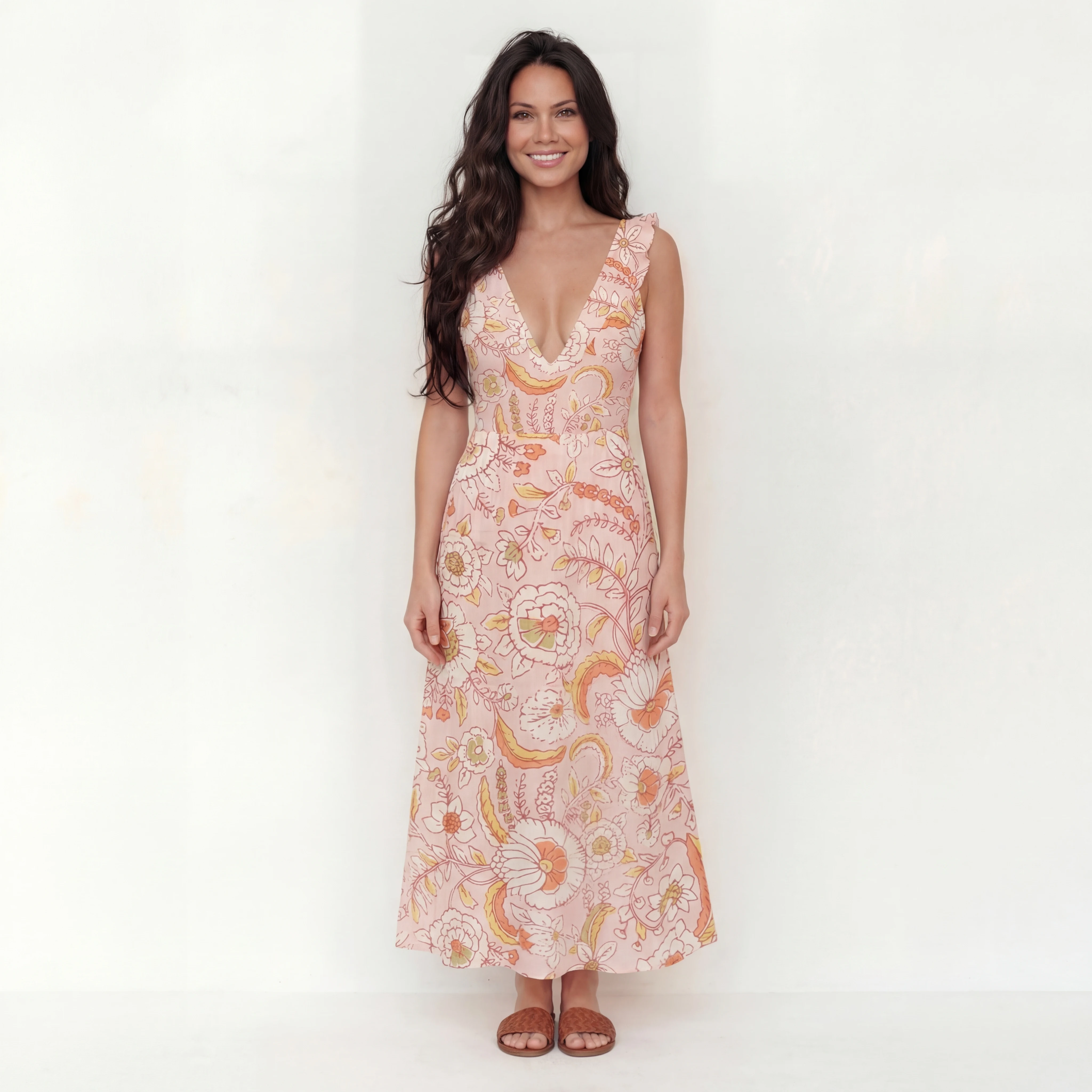 Dusty Bloom Whisper Ruffled V Neck One Piece Swimsuit and Matching Midi Skirt Set